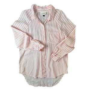 Universal Thread Pink Stripe Linen Blend Button Down Shirt Raglan Sleeve Small